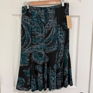 Coldwater Creek Skirt Womens Small Petite Travel Knit Paisley Teal Black Fairy